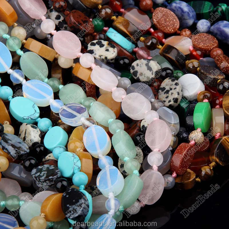 Great Varieties Cheap Flat Oval Necklaces Jewelry Gemstone With Alloy Findings Round Apacer