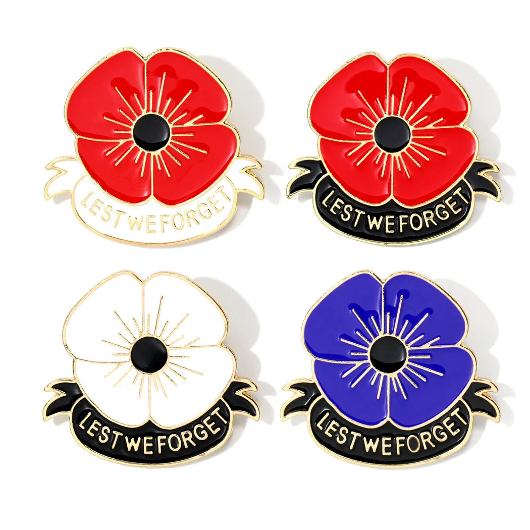 Fashion Classic British Commemorative Corsage Lest We Forget Brooch Enamel Lapel Pin