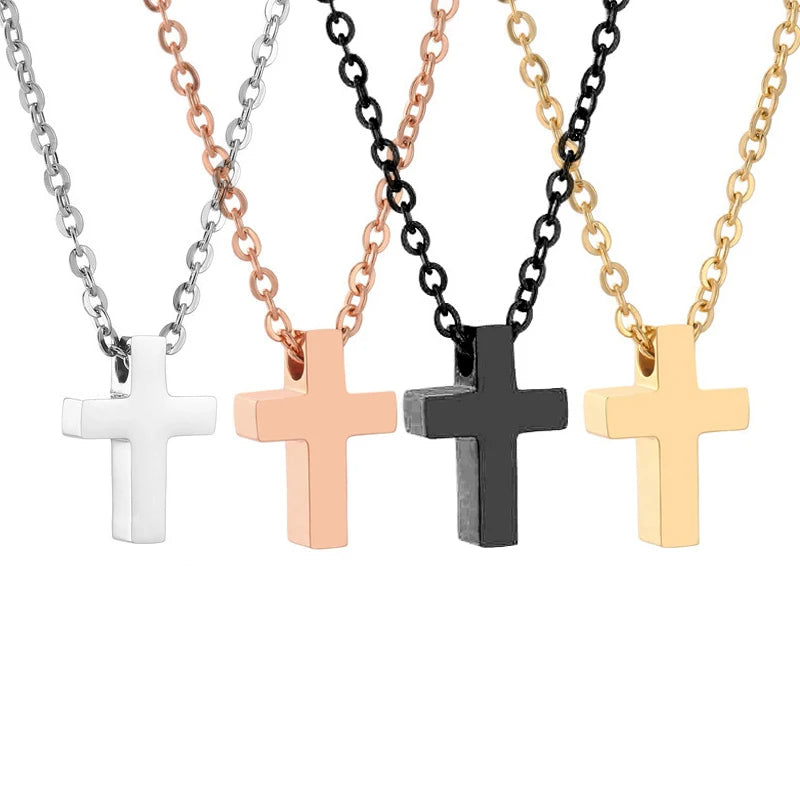 Fashion 18K Gold Rose Gold Tiny Cross Necklace for Women Girls Waterproof Stainless Steel Christian Mini Cross Pendant Necklace