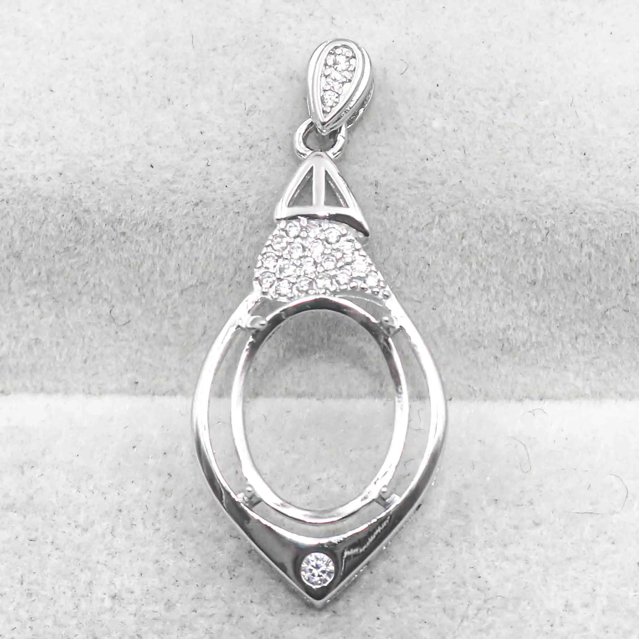 Sterling Silver 10*13mm Semi Mount Pendant Empty Frame Blank Support Setting S925 Base Holder Without Center Stone for DIY Inlay