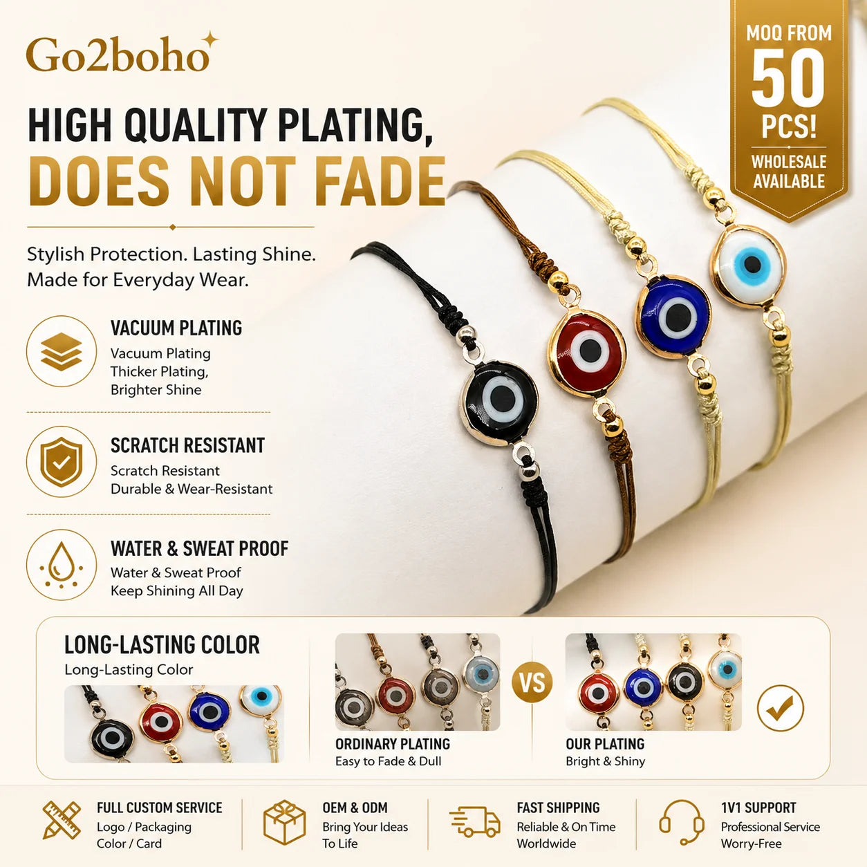 Go2boho Turkish Evil Eyes Fashion Jewelry Women Charm Handmade Adjustable Rope Friendship Women Men Kids Summer  Beaded Bracelet