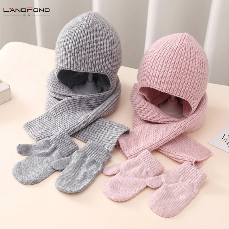 Landfond Accessory 3 Pieces Kids Beanie Hat Scarf Gloves Set Knit Winter Warm Set for Toddler Boys Girls