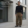 Heavyweight 320GSM Olive Brown Wide Leg Cargo Pants Men Multi Pocket Baggy Workwear Trousers Custom Streetwear OEM ODM