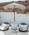 HOT SALE Luxury Crochet Patio Aluminum Frame Garden Pool Umbrella Handmade Cotton Tassels Parasol Ropes Open Beach Macrame Hotel