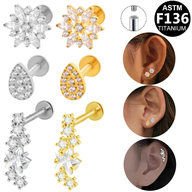 Gaby New Design ASTM-F136 Titanium Piercing Jewelry Internal Threaded Pirercing  Cartilage Earring  Wholesale