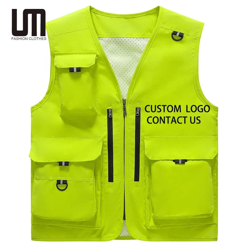 2025 Men's Summer Mesh Fishing Jacket Waistcoat - Breathable Solid Color Hunting Vest with Multi-Pockets (Casual Outdoor Wear)