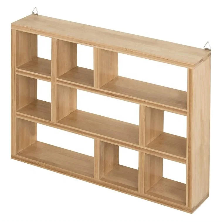 Eco-friendly Bamboo Wall Mounted Floating Shelf Freestanding Rustic Wall Shelves with 9-Compartment Shadow Box Display Shelves