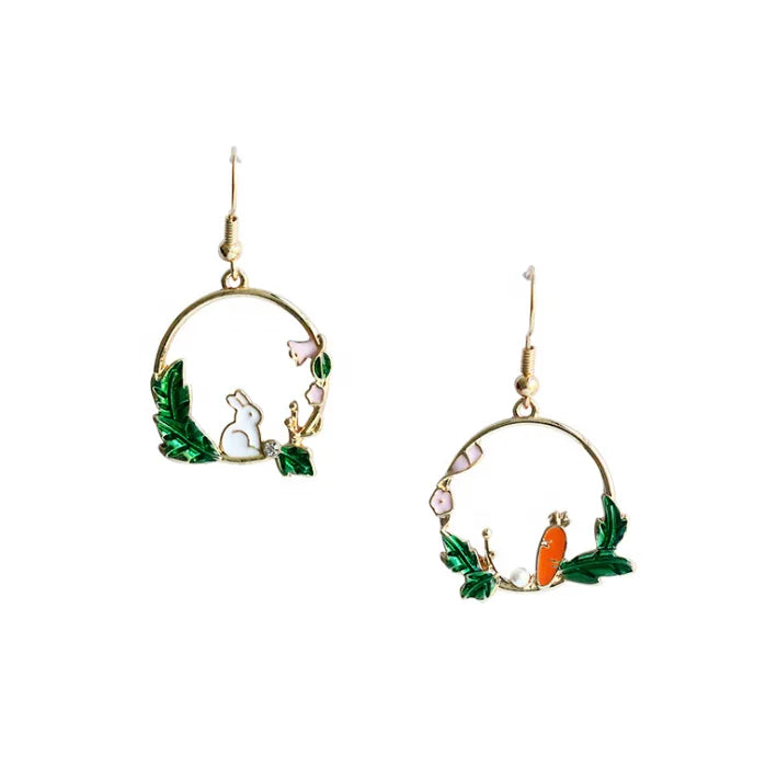Cute Rabbit Carrot Radish Leaves Sweet Students Earrings