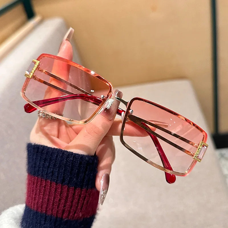 Lbashades 8046 Ladies Small Square Vintage Women Sun Shades Glasses Rectangular Rimless Metal Sunglasses