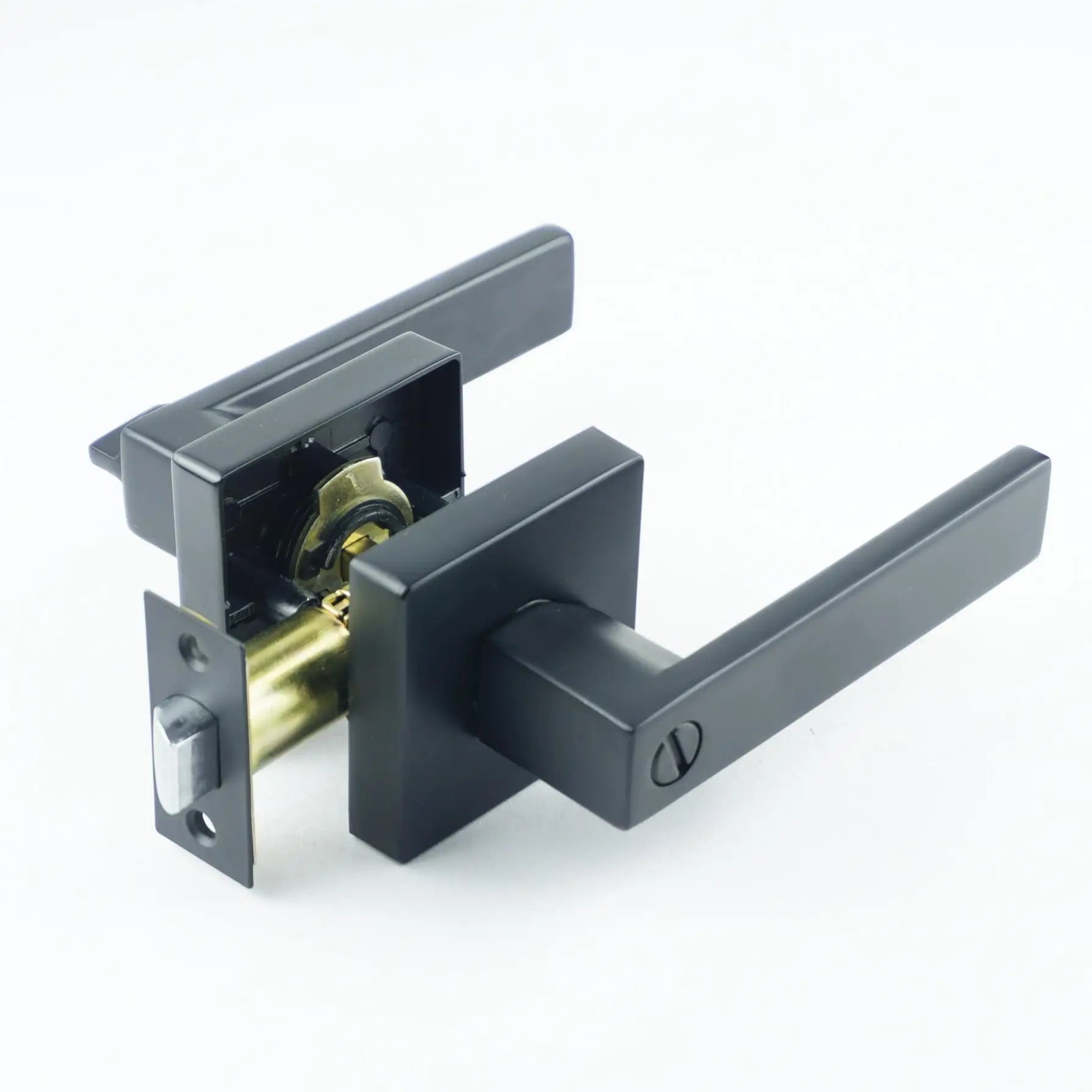 Minimalist Privacy Tubular Matt Square Black Lever Passage Levers Toilet Side Handel Bathroom Door Lock Handle Black