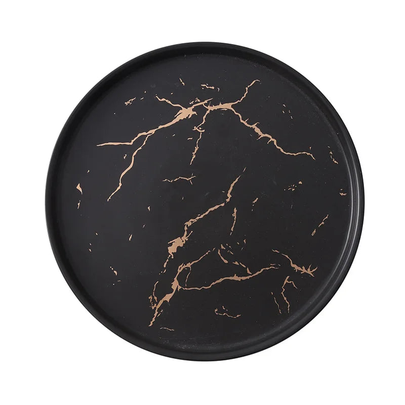 Black and White Nordic Restaurant Tableware Decoration Round Black Porcelain Dinner Plate Dessert Plates