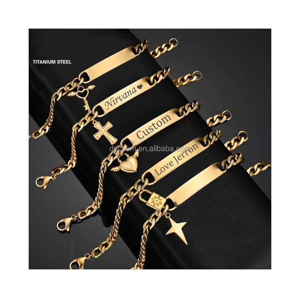 Engraved Words Bracelet Lettering Stainless Steel Simple Strip Fashion Bracelets for Men Women Bracelets Children