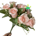 9-Head Artificial Gem Rose Flower Indoor Windowsill & Wedding Hall Decoration Outdoor Shooting Props Made of Durable Plastic