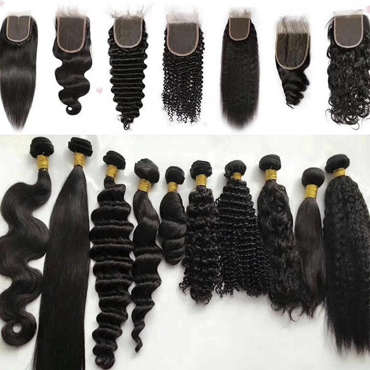 Unprocessed Super Double Draw Bundles and Closures and Frontals Set Wholesale Packet Hair With Closure or Fromtal Human Hair