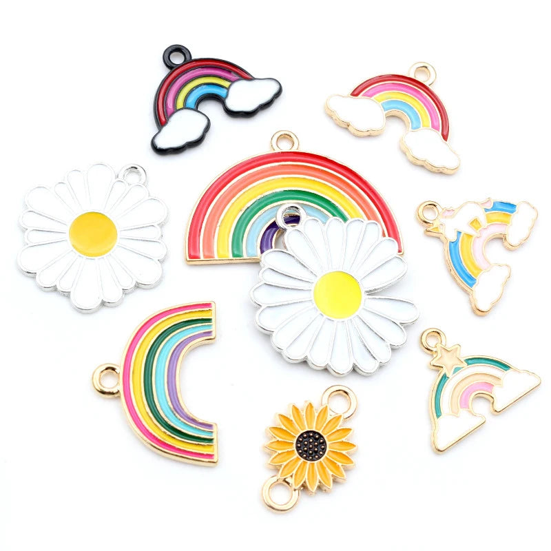 8pcs/lot Sunflower Rainbow Enamel Metal Charms Pendant for DIY Necklace Bracelet Jewelry Making Findings Supplies