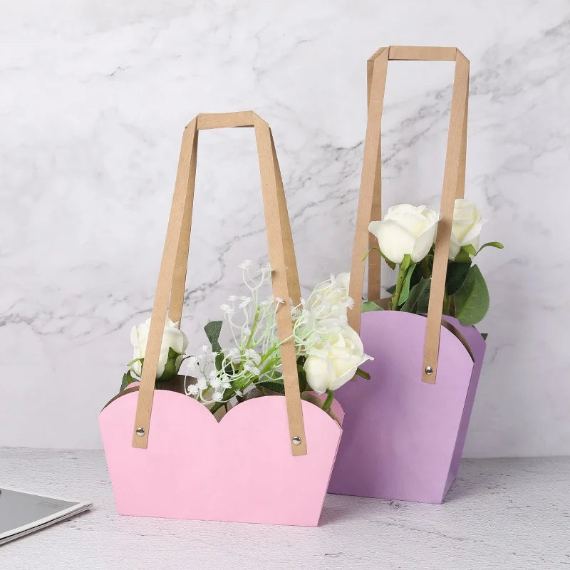Flower Paper Bag Flower Packaging Bag for Gift Customised Drawstring Art Paper Hot Stamping