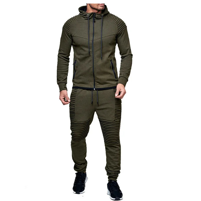 Fall 2025 Men's Sports Casual Hoodie Solid Color Cardigan Top SuitOem Custom Men Training Wear Tracksuits 2 Piece Set