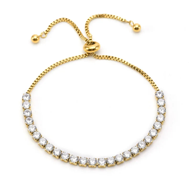 Stainless Steel Zircon Chain and Link Lion Charm Adjustable Women Bracelet for Bridal Wedding Gift Fine Jewelry Bracelets