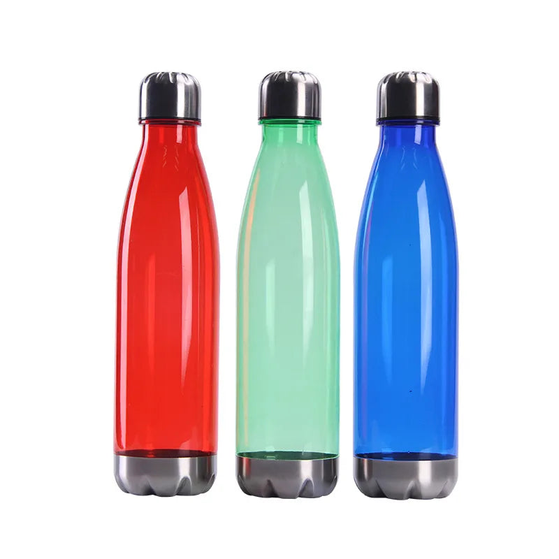750ml BPA Free Reusable AS Material Plastic Cola Bottle Shaped Water Bottle With Stainless Steel Top and Steel Base