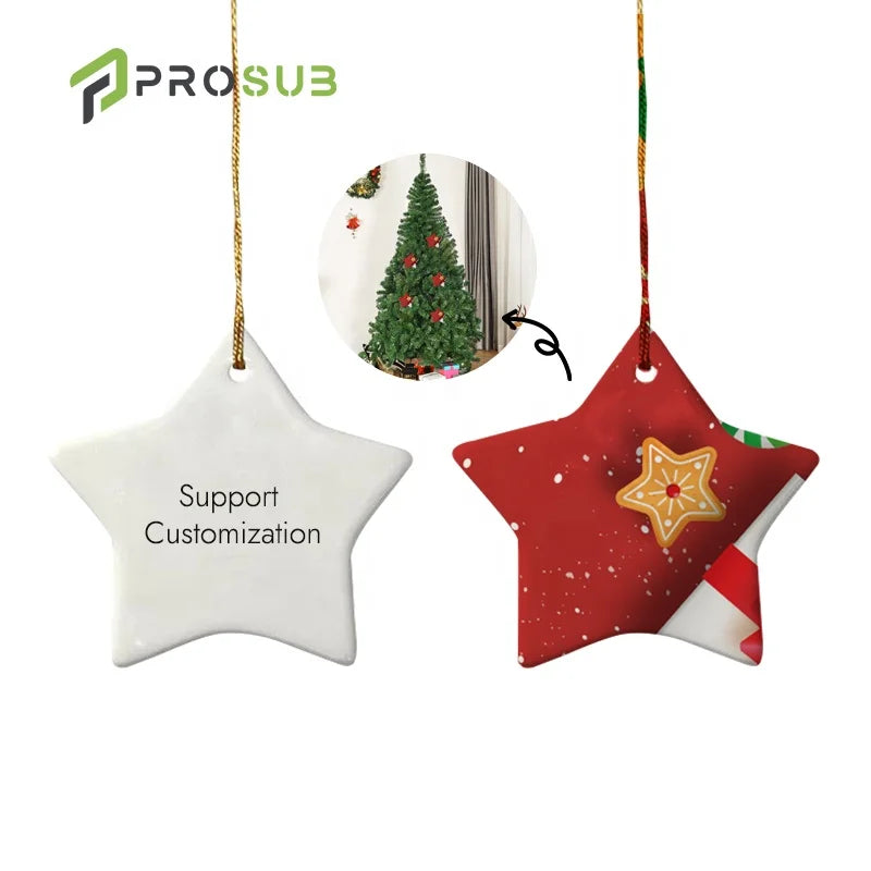 Prosub Wholesale Star Shape Sublimation Blanks Ceramic Christmas Pendant Ornaments for Sublimation