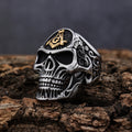 Men Gold Plated Stainless Steel Skeleton Finger Punk Style Gothic Skull Rings Gold and Silver Mosonic Symbol Ring