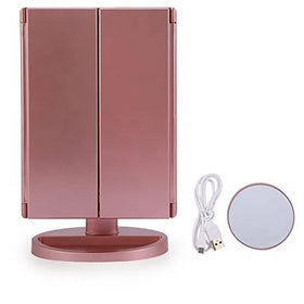 Lighted Trifold Makeup Mirror LED Folding 1X 2X 3X 10X Magnifying Makeup Mirror Touch Dimmer Vanity Mirror Cosmetic
