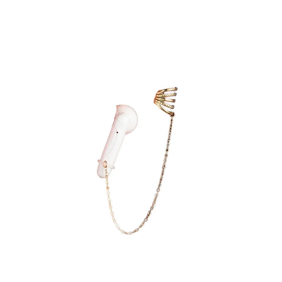 2022 Gold-Plated Metal Chains Wireless Bluetooth Headset Holder Strap Anti-Lost Headphones Clip and Earrings Gift