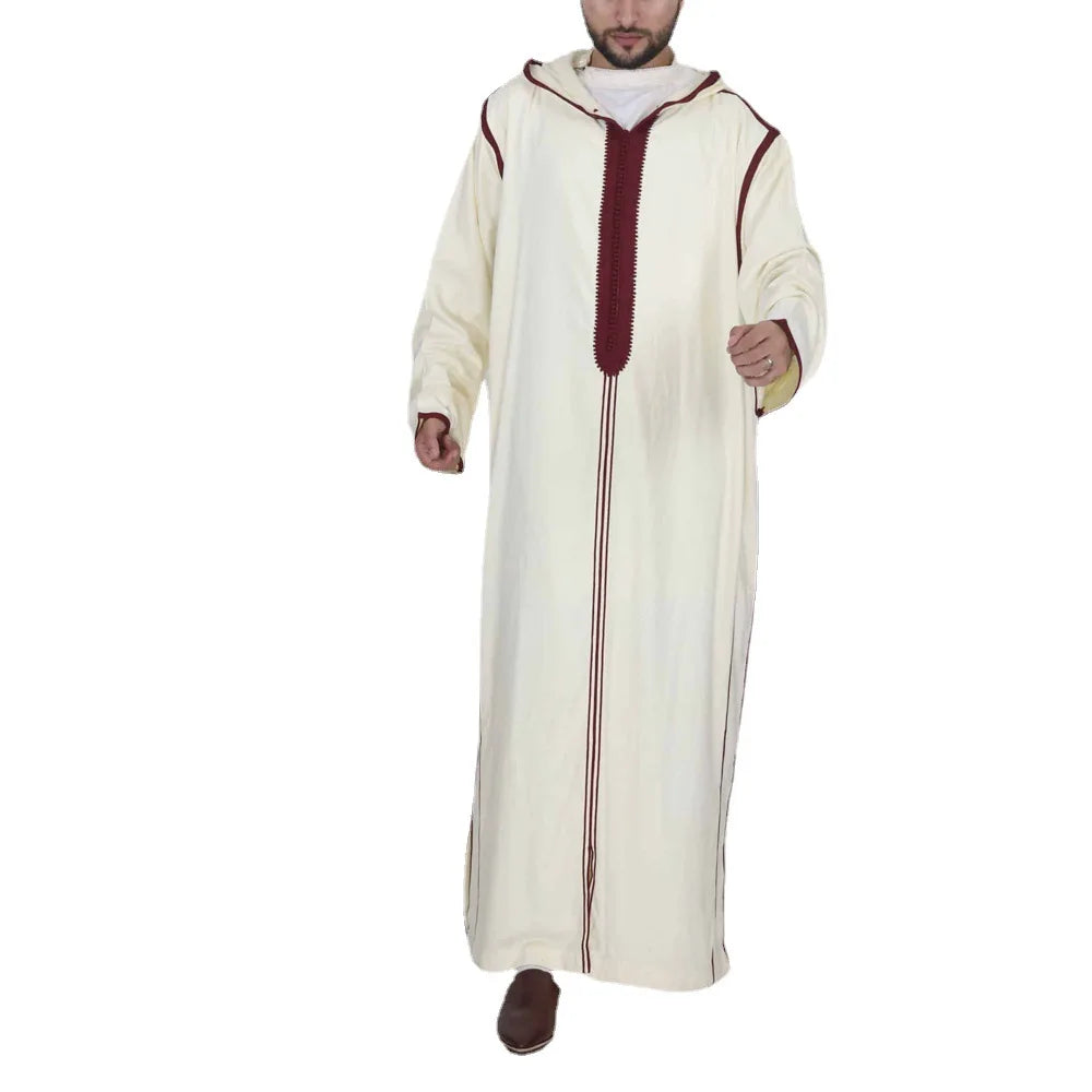 Hooded Moroccan Men Djellaba 2025 Long Sleeved Simple White Hooded Thobe Casual Jalabiya Qamees Kaftan for Men