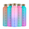 1000ml/1 Liter Reusable Plastic Sport Tritan Water Bottles Motivational Time Marker Direct Drinking Outdoor Use Applicable