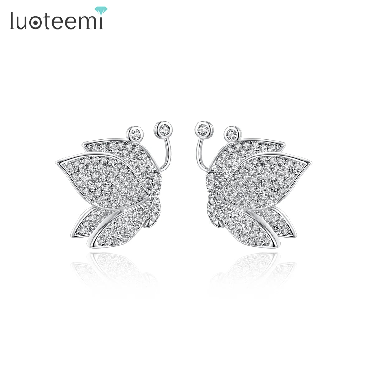 LUOTEEMI Stud Dangle Silver Christmas Jewelry Cubic Zirconia Fancy for Party Girl Butterfly Earring