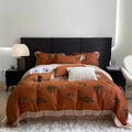 Summer Lyocell Fiber Flower Quilt Cover Satin king Size Orange Printing Bed Sheets Home Textile Yellow Bedding Set Wholesaler