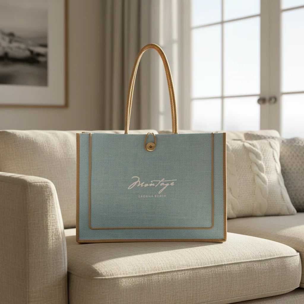 Qetesh High Quality Fashion Custom Logo Printing Jute Tote Bag Women's Linen Handbag Jute Shopping Bag