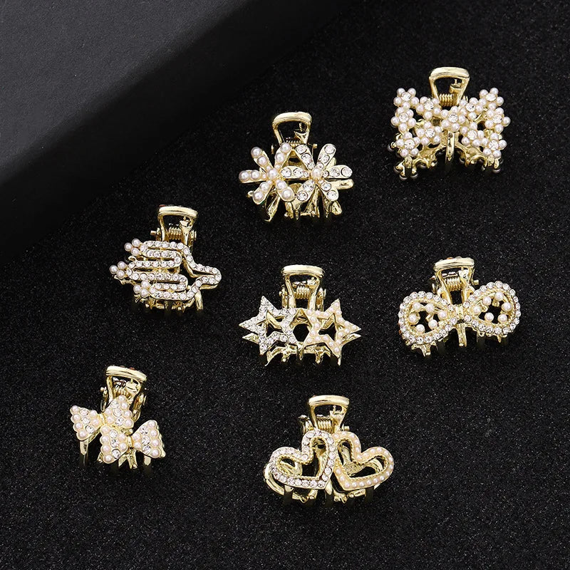 Wholesale Korean Metal Alloy Pearl Hair Claw Clip Gold Small Hair Clips Accessories for Baby Girls Kids Women