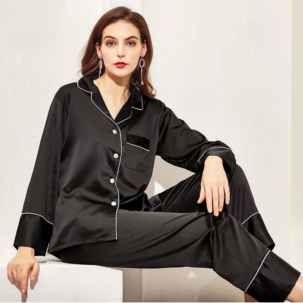 Fung 6001 Wholesale for Christmas or Party Red Full Length Women Pyjama Silk Satin Women's Two Piece Set Pajamas Sleepwear
