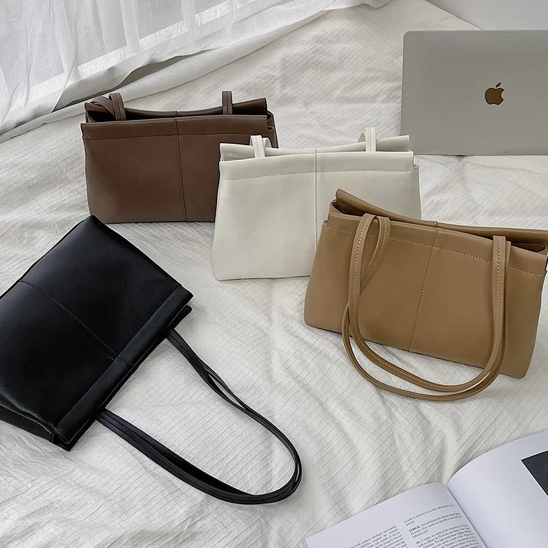 New Large Capacity PU Leather Shoulder Bag Simple White Collar Female Handbag Fashion Handbag
