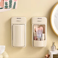 Transparent Washroom Dressing Table Organizer Holder Wall Mounted Rotating Dustproof Cylinder Makeup Brush Storage Box With Lid