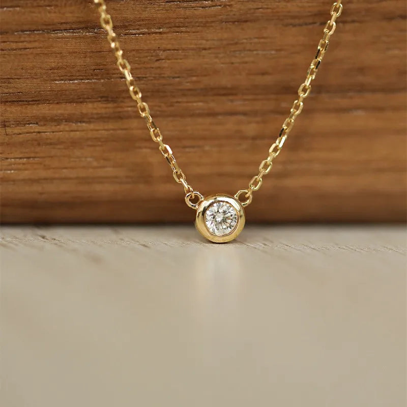 14K Gold Plated Bezel Cubic Zircon Solitaire Pendant Necklace Silver 925 Necklaces for Women Fashion Jewelry Necklaces