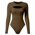 Women Long Sleeve Stretchy Compression Ribbed Quick Dry Seamless Bodysuit