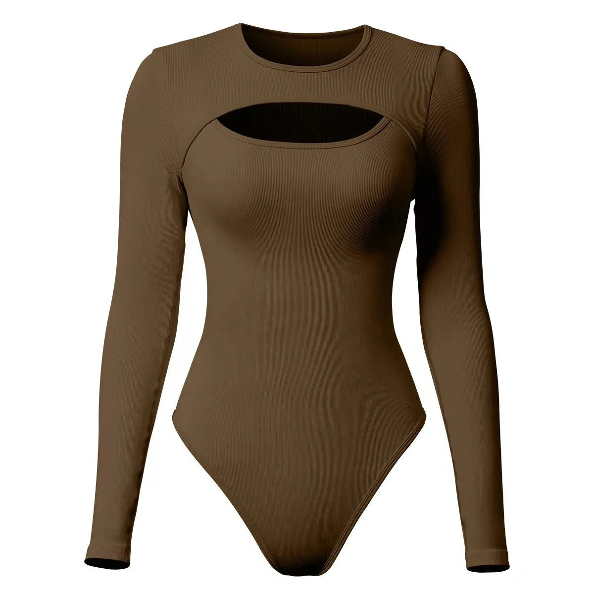 Women Long Sleeve Stretchy Compression Ribbed Quick Dry Seamless Bodysuit