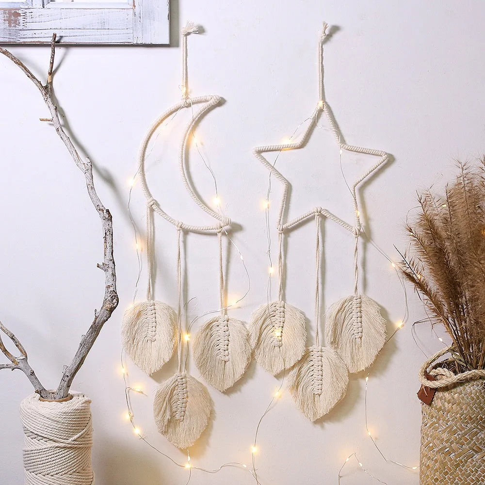 Wholesale Boho Wall Decor Moon Star Macrame Dream Catcher Tapestry Witchcraft Macrame Wall Hanging Kids Room Decoration Gift