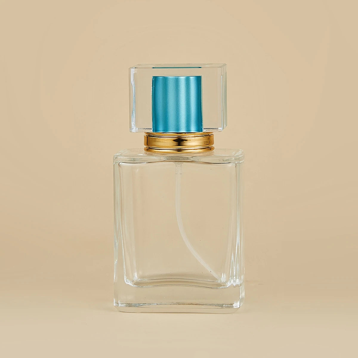 Square Empty Transparent Color Blue Cap 50ml Luxury Spray Glass Bottles for Mens Perfume