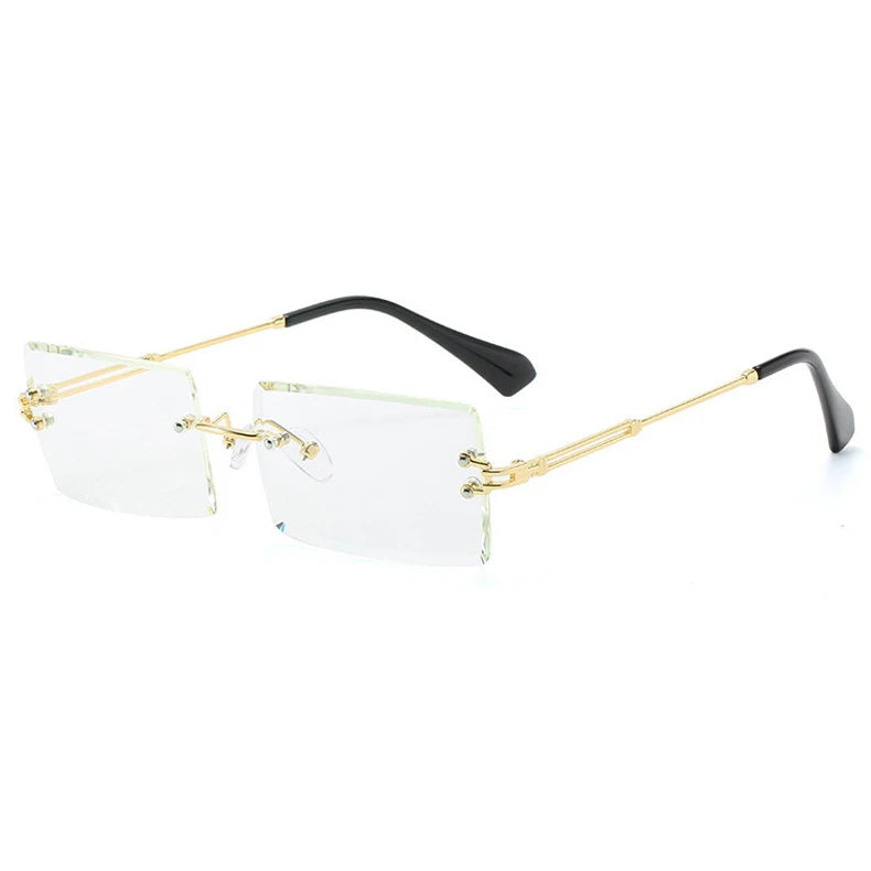 2023 New Trendy Rectangle Frameless Anti-ultraviolet Sun Glasses Women Men Ocean Lens Metal Without Frame Style Sunglasses Flat