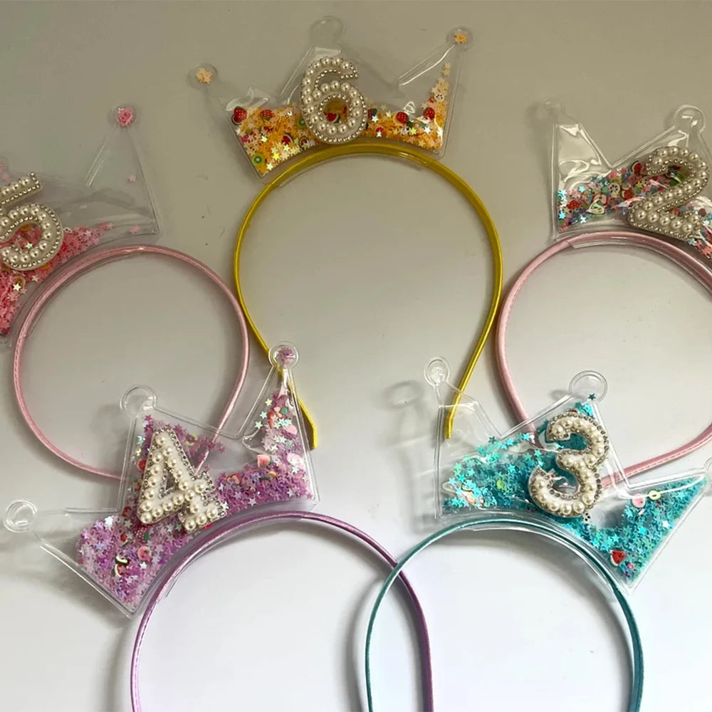 Birthday Girl Party 4th 5th 6th 7th Birthday Crown Bling Bling Confetti Headband for Girls