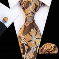 Floral Men's Necktie Handkerchief Cufflinks Tie Set Formal Dress Business Wedding Neck Ties Set
