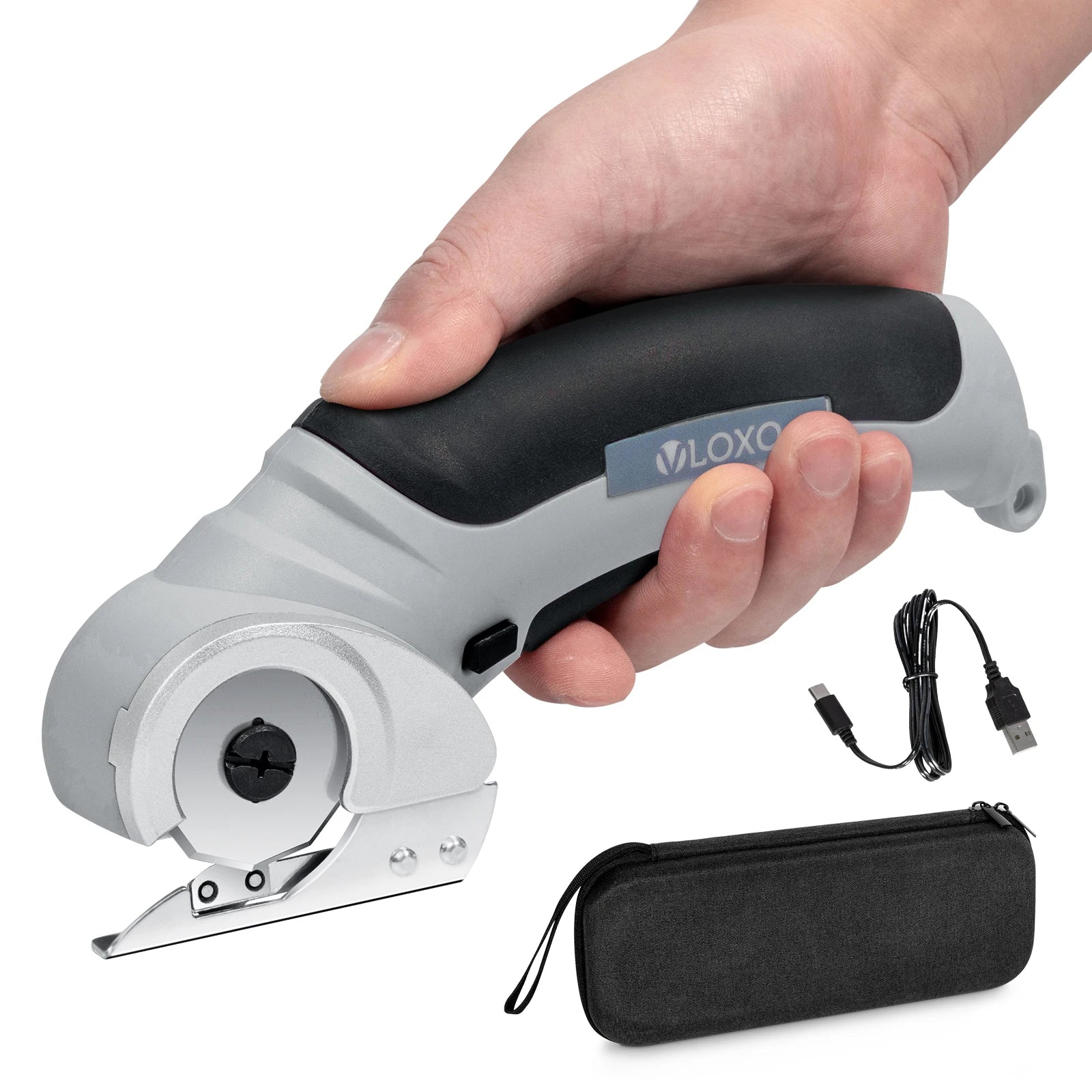 VLOXO Auto Cordless Car Rubber Cutter Battery Tailor Leather Round Electric Scissors for Fabric Cutting