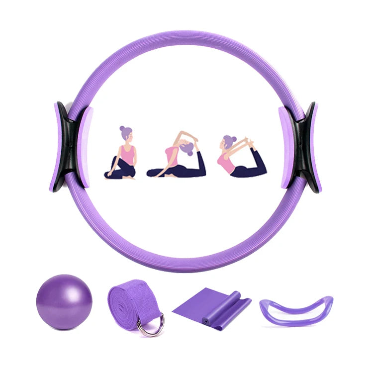 Set of 5pcs Yoga Circle Elastic Belt and EVA Ring Pilates Ball Training Suits Essentials
