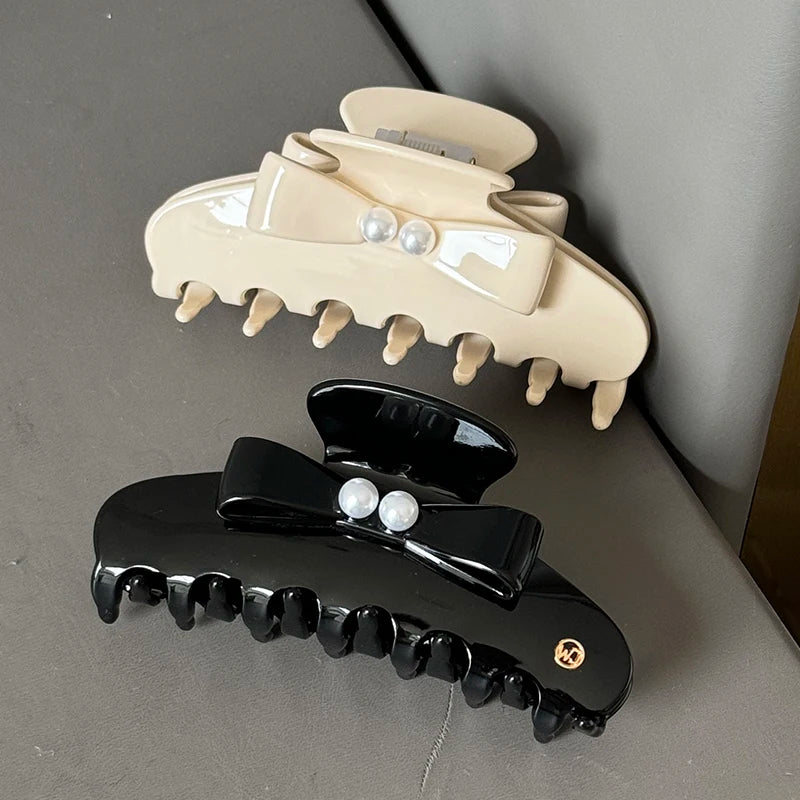 ZiTeng French Luxury High-Grade Acetic Acid Hairpin Small Fresh Pearl Bow Grab Stylish High Ponytail Hairpin