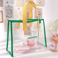 Women's Custom Fashion PVC Shopping Bag Waterproof Transparent Tote Beach Bag with Two Handles Open Closure