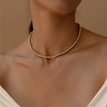 High Quality 18K PVD Plated Round Beads Chain Handmade Necklace Water Resistant Stainless Steel Cubic Zircon Necklace