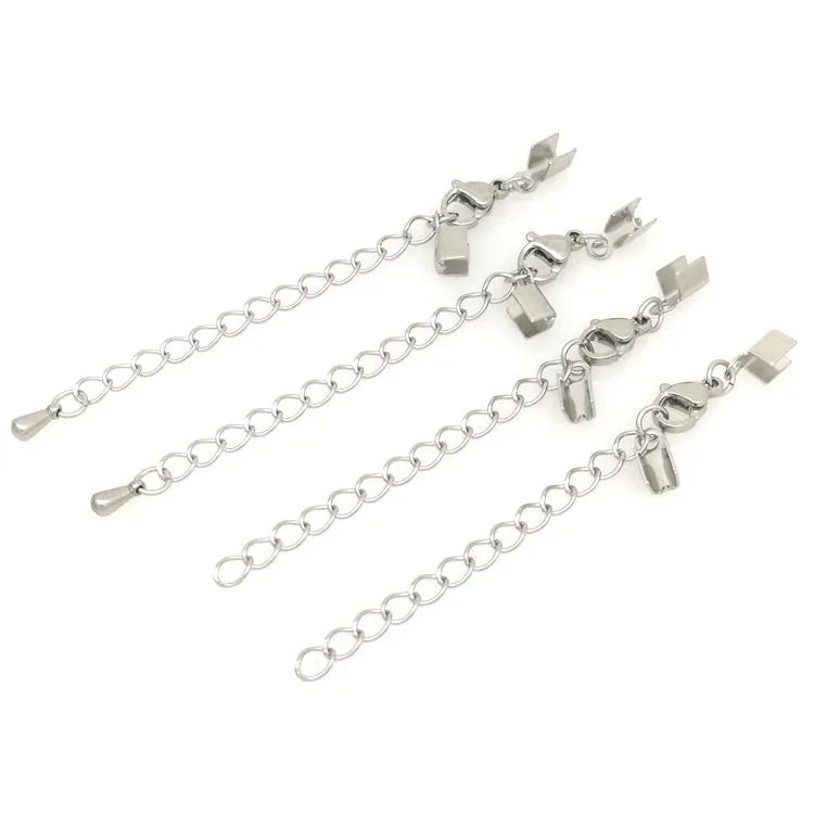 2/2.5/3mm Silver Jewelry Findings & Components Stainless Steel Cylinder Necklace Cord EndCap With Lobster Claw Clasp